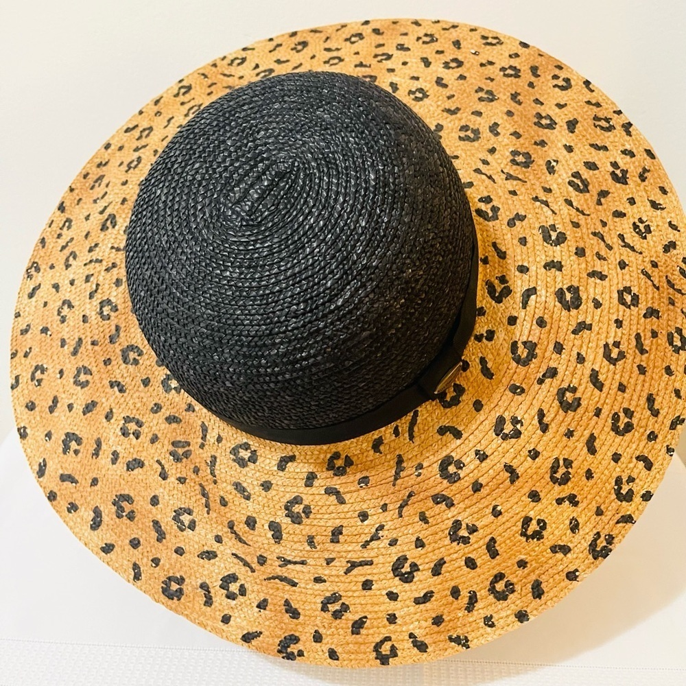 Vintage Liz Claiborne Fashion Summer Straw Hat with Leopard Print